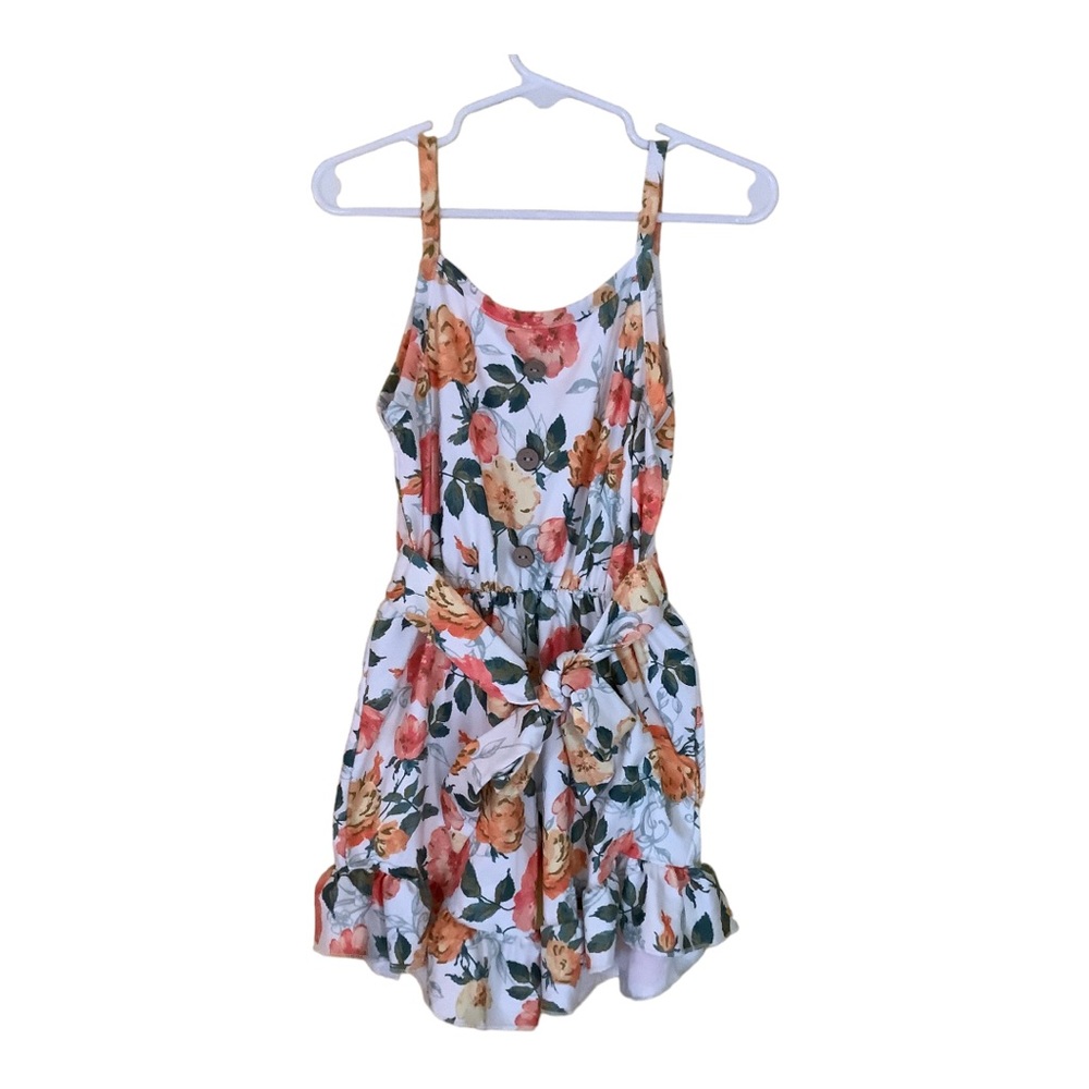 Peach floral tie waist romper